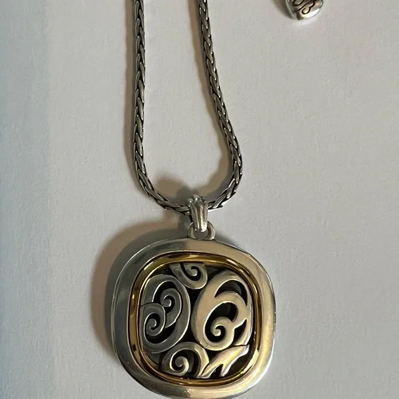 Brighton Silver/Gold Two Tone Spin Master Swirl Pendant Necklace. Retired 18” - Picture 2 of 5